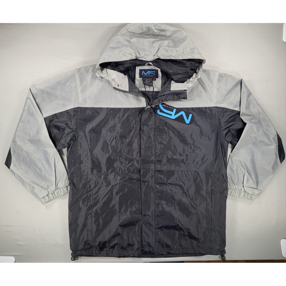 NWT Mack Russo Men's Hooded Windbreaker Jacket Size L Gray Black Mesh Lined